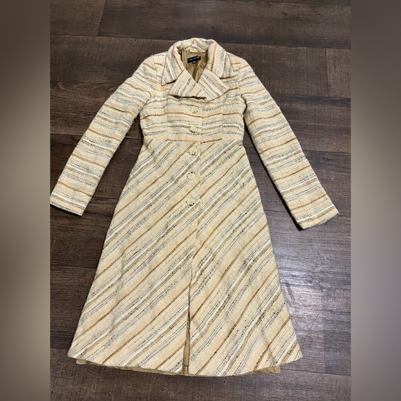 Vintage TALULA BABATON  Wool Beige Striped Coat Size XXS. - Picture 3 of 10